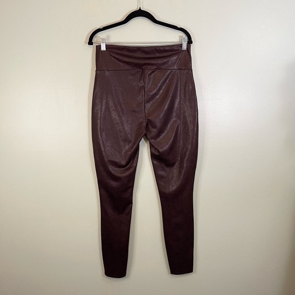Assets by Spanx Women's Burgundy Leather Stretchable High-Rise Leggings Size XL - Picture 10 of 10